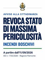 Revoca dello stato di massima pericolosità per gli incendi boschivi su tutto il territorio regionale a partire dal giorno 11 settembre 2026